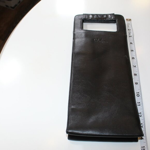 Wine Tote COLE HAAN Fine Black Leather 2X bottles magnetic close double handles - Picture 3 of 12